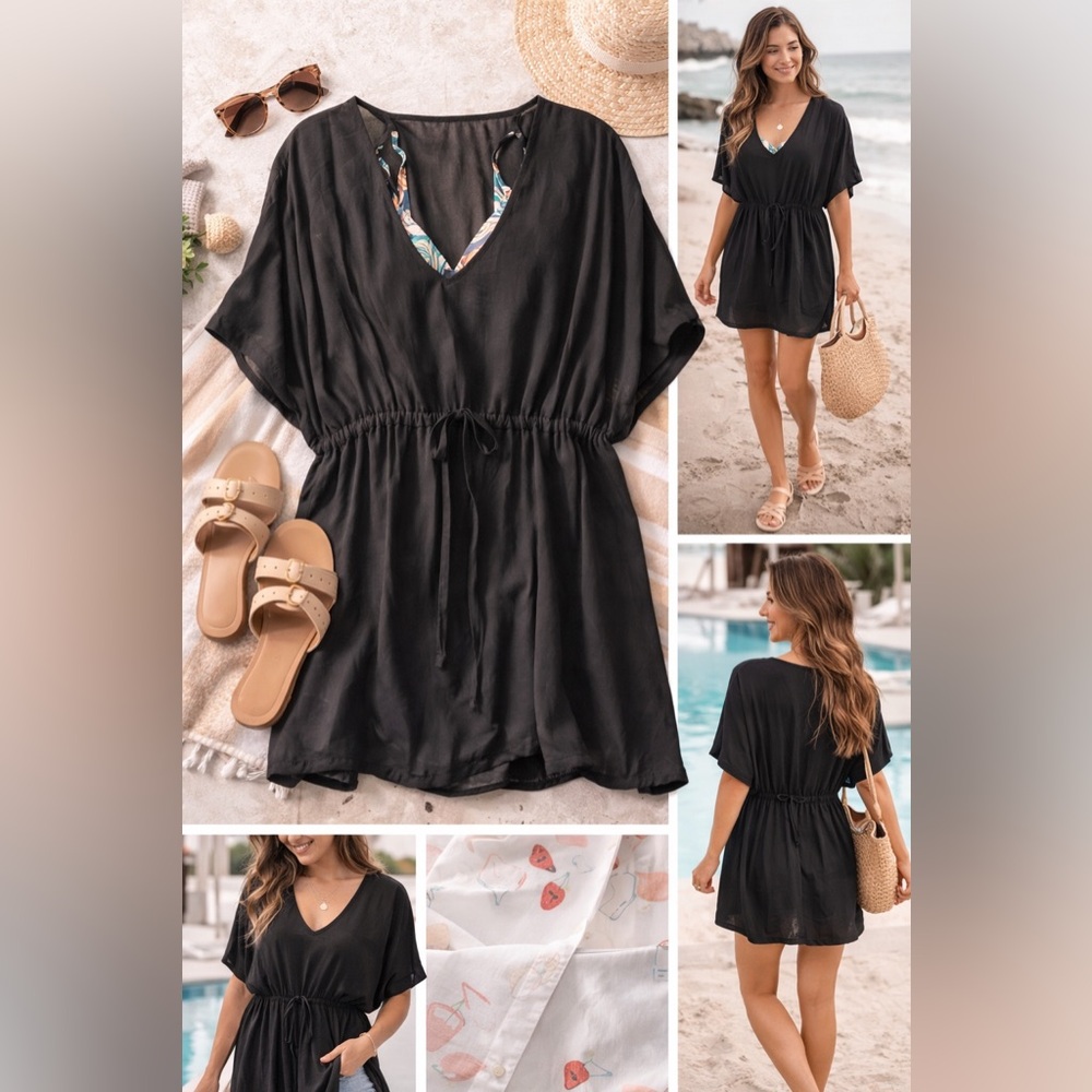 Black Beach Cover Up | Lightweight Swim Cover Up Dress